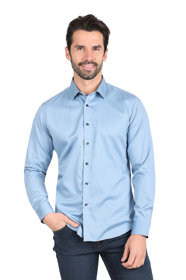 BARABAS Men's Solid Basic Palin Premium Button Down Dress Shirts 2DPS01 Blue