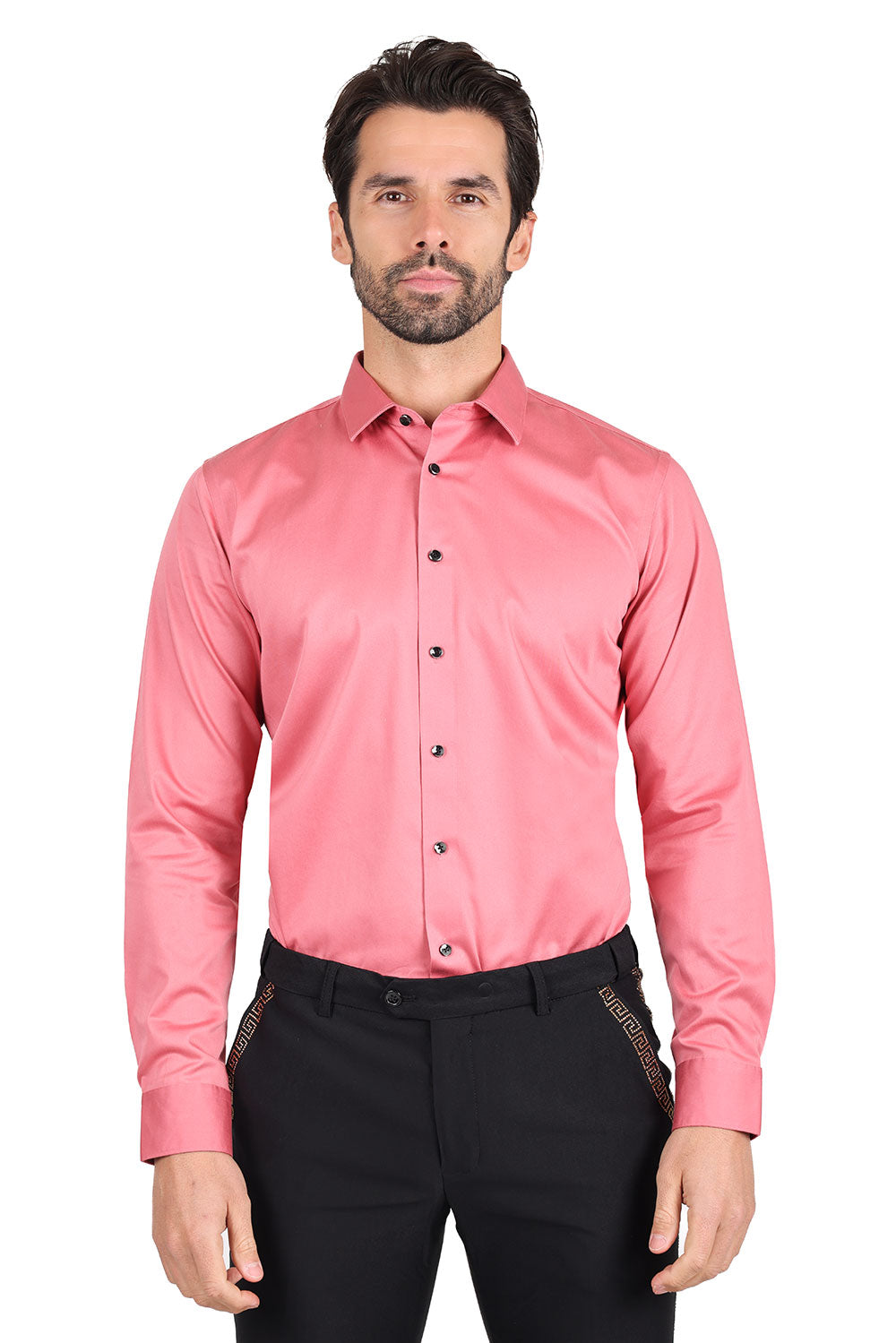 BARABAS Men's Solid Basic Palin Premium Button Down Dress Shirts 2DPS01 Rose Pink