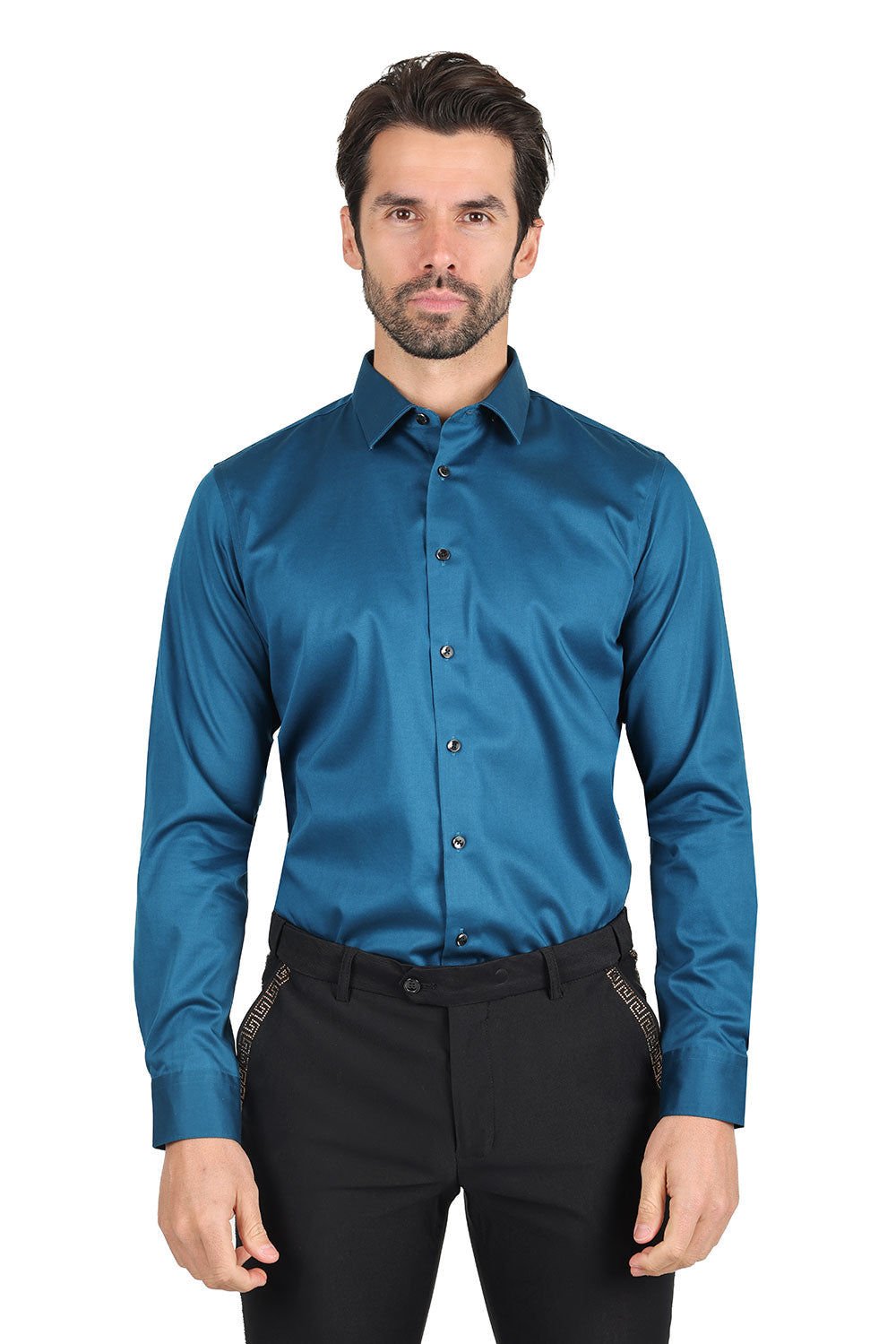 BARABAS Men's Solid Basic Palin Premium Button Down Dress Shirts 2DPS01 Teal Blue