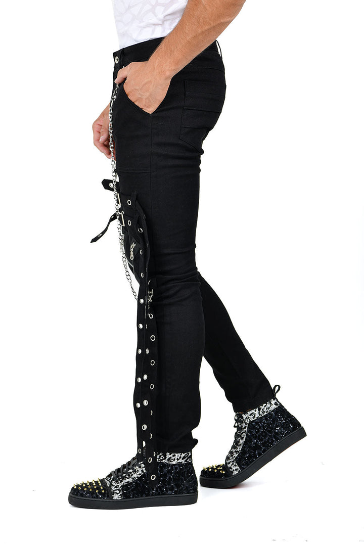 BARABAS Men's Belts Zipper Gothic Denim Jeans Pants FTP101