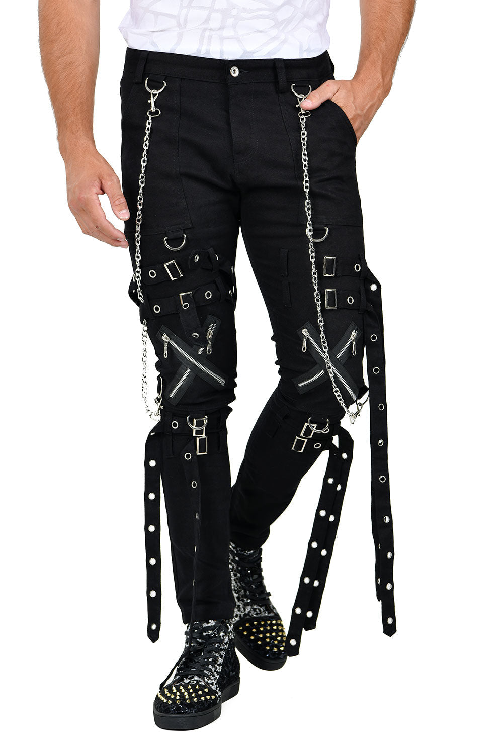 BARABAS Men's Belts Zipper Gothic Denim Jeans Pants FTP101