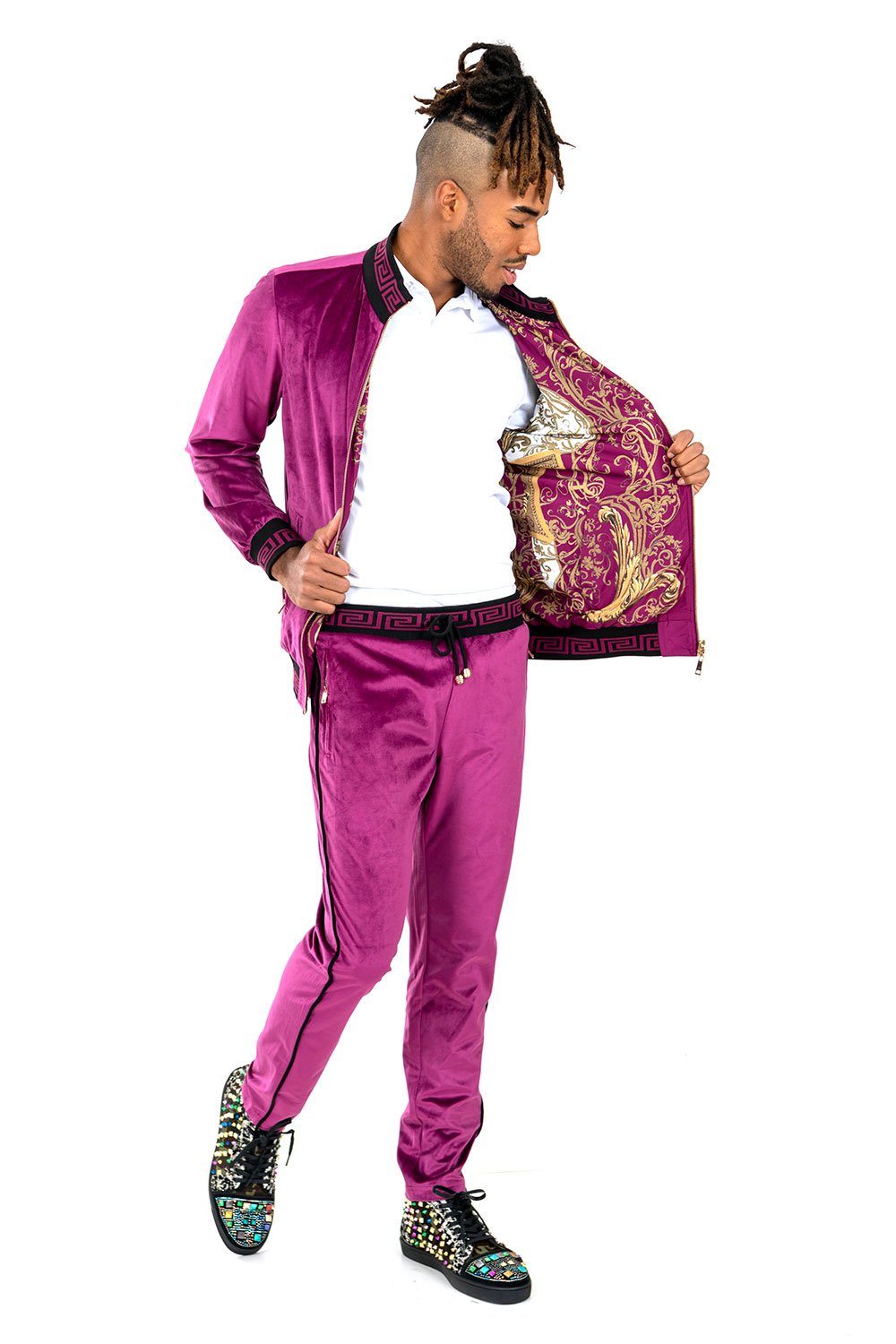Men's Casual Street Medusa Greek Pattern Loungewear JJ900 Purple