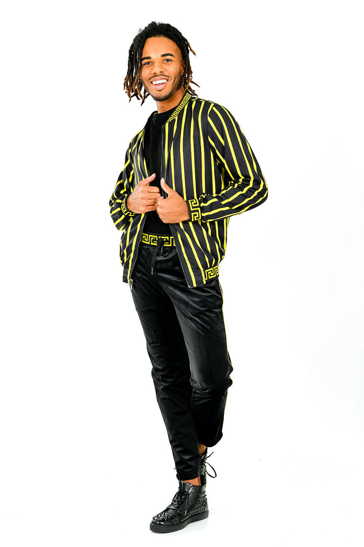 Barabas Men's Greek Medusa Striped Black Yellow Loungewear JJ902