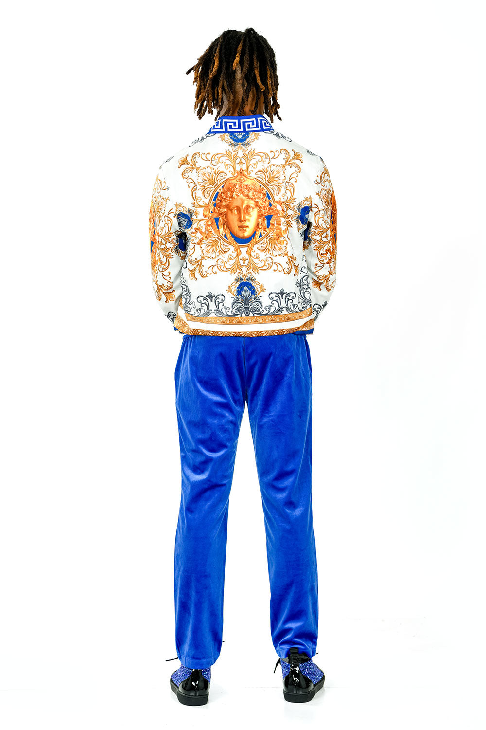 Barabas Men's Greek Medusa & Floral Print Pattern Reversible Luxury Blue Loungewear JJ905