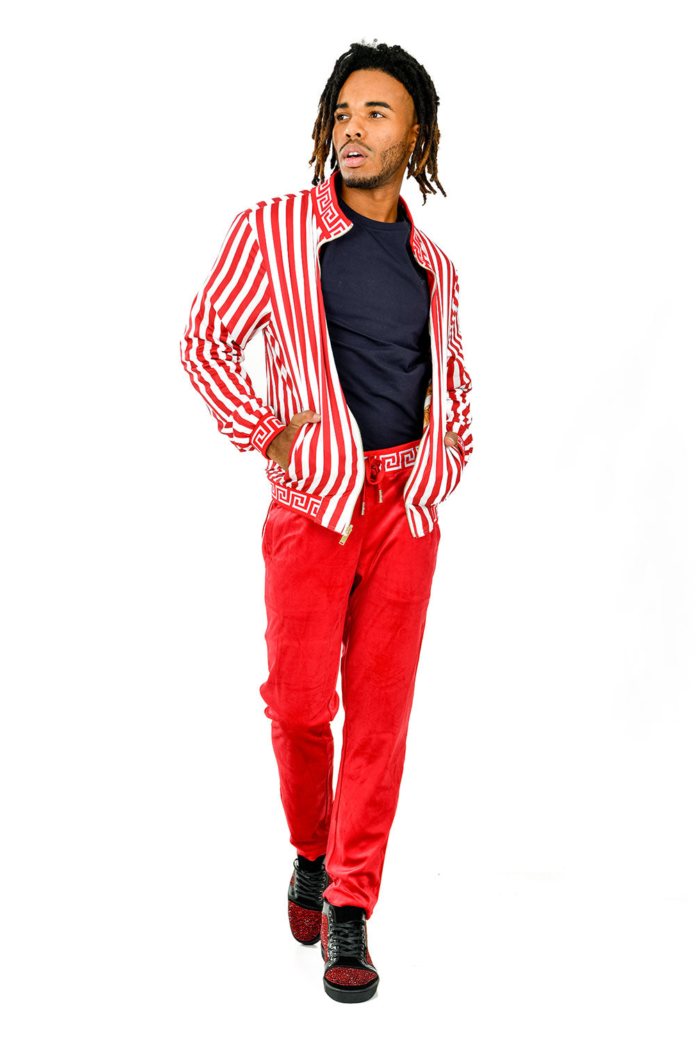 Barabas Men's Greek Medusa & Floral Print Pattern Reversible Luxury Red Loungewear JJ905