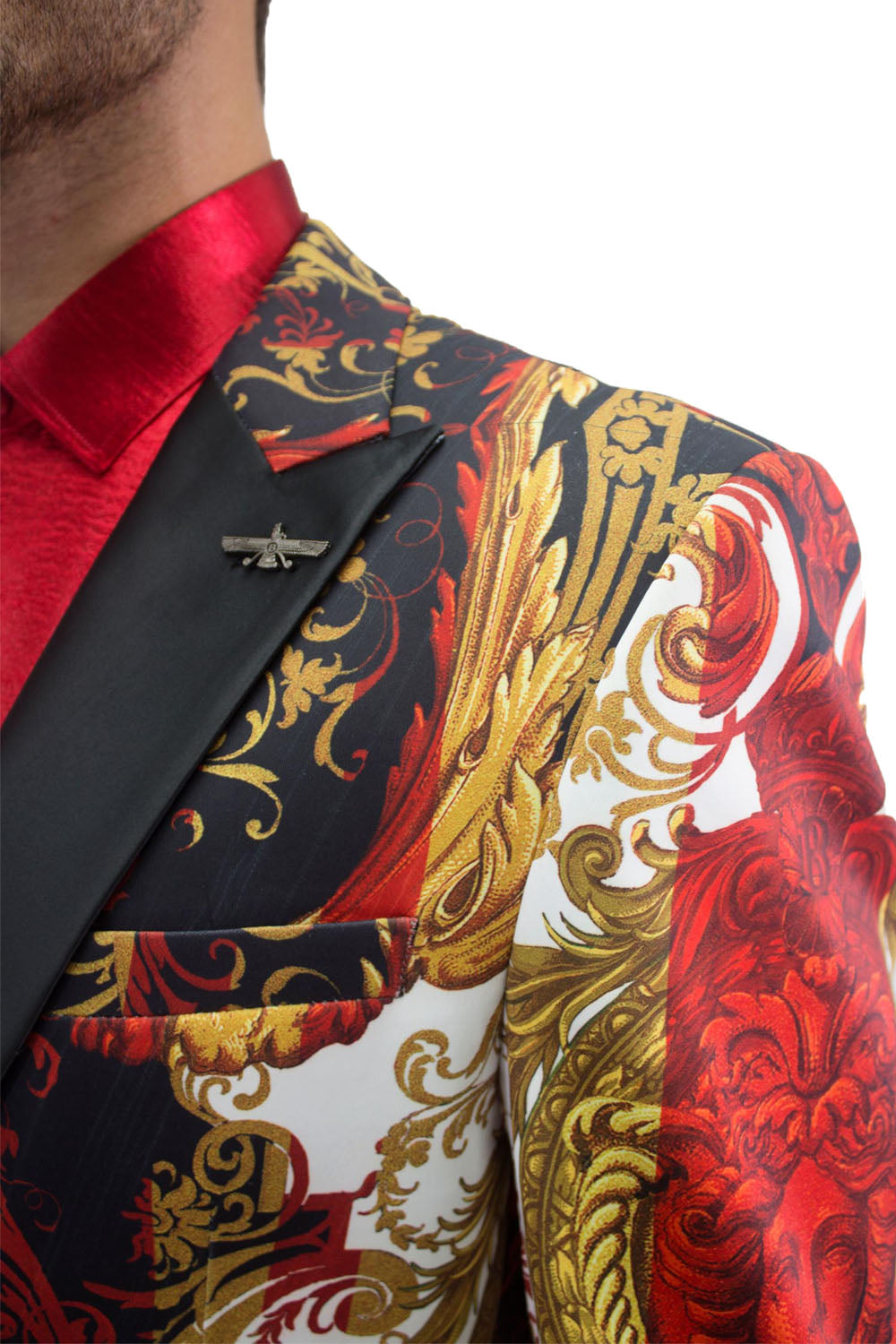 BARABAS Men's luxury greek pattern Medusa red black gold Blazer JP703