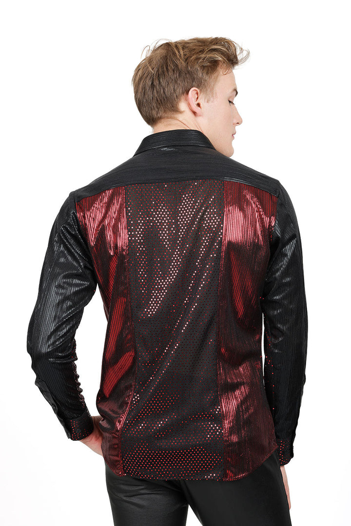 BARABAS Men's Two Tone Shiny Luxury Button Down Long Sleeve Shirt B312 Red