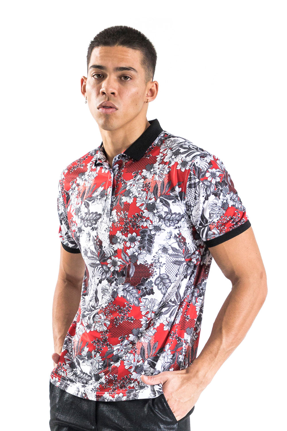BARABAS men's floral printed red white polo Shirts LP118 