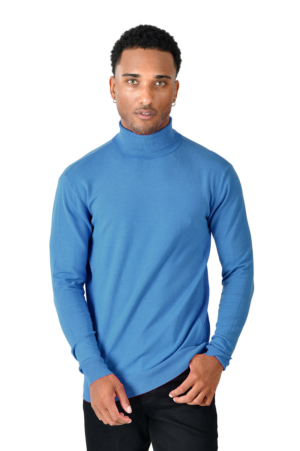 Men's Turtleneck Ribbed Solid Color Basic Sweater LS2100 Blue