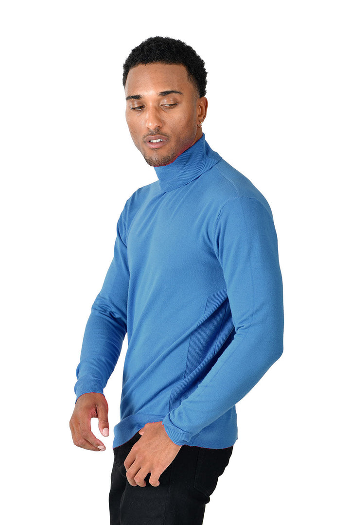 Men's Turtleneck Ribbed Solid Color Basic Sweater LS2100 Blue