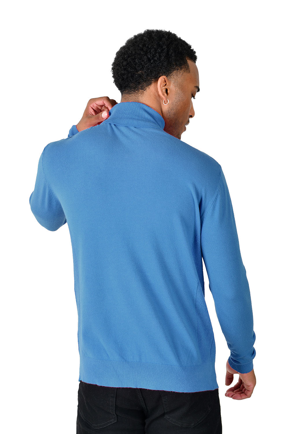 Men's Turtleneck Ribbed Solid Color Basic Sweater LS2100 Blue