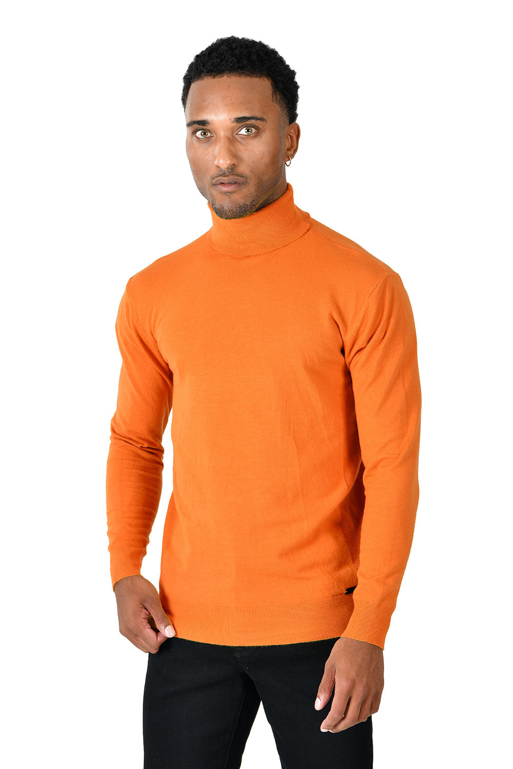 Men's Turtleneck Ribbed Solid Color Basic Sweater LS2100 Orange
