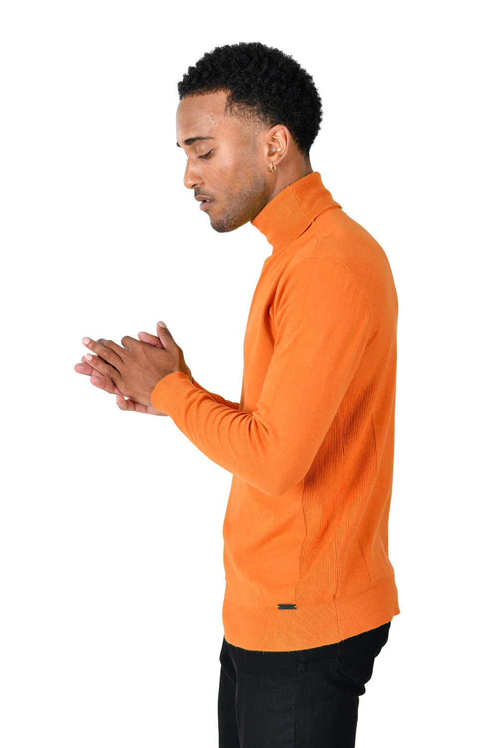 Men's Turtleneck Ribbed Solid Color Basic Sweater LS2100 Orange