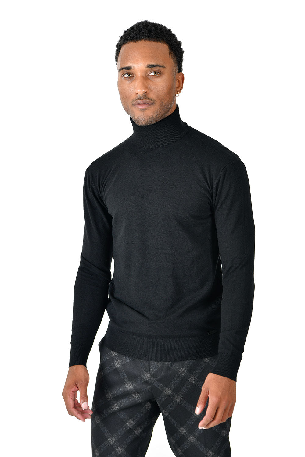 Men's Turtleneck Ribbed Solid Color Basic Sweater LS2100 Black