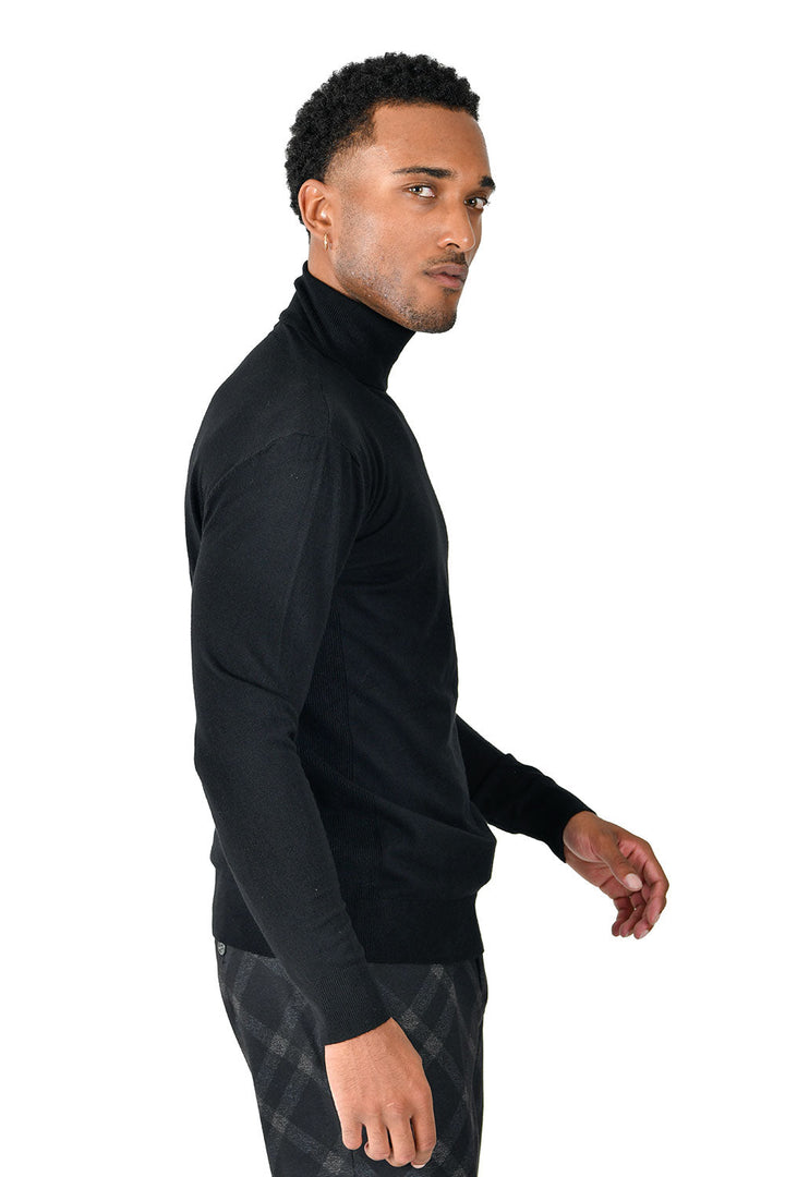 Men's Turtleneck Ribbed Solid Color Basic Sweater LS2100 Black