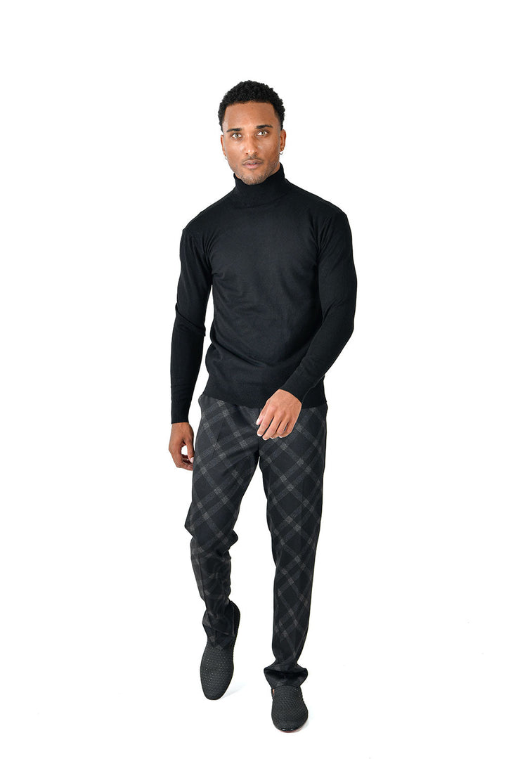 Men's Turtleneck Ribbed Solid Color Basic Sweater LS2100 Black