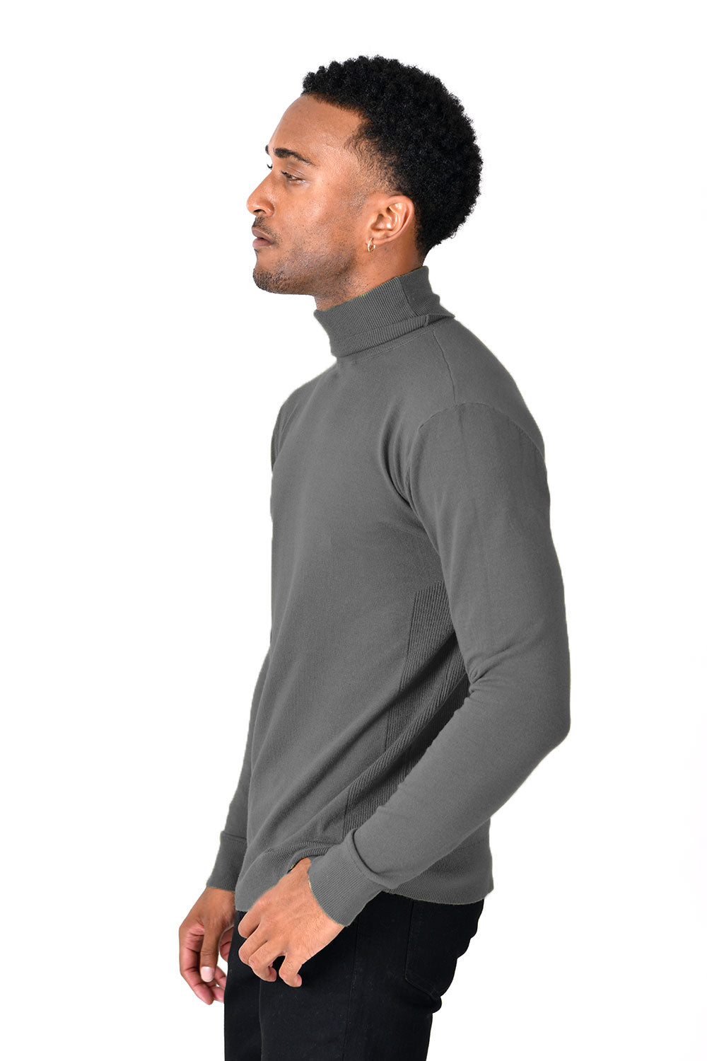 Men's Turtleneck Ribbed Solid Color Basic Sweater LS2100  Charcoal