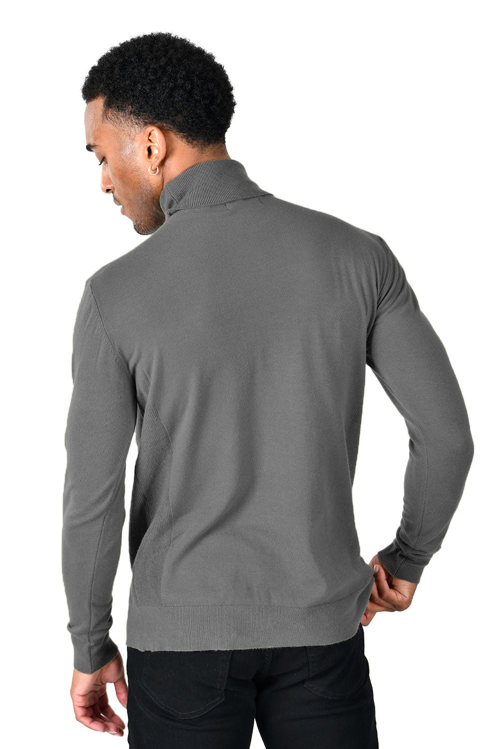 Men's Turtleneck Ribbed Solid Color Basic Sweater LS2100  Charcoal