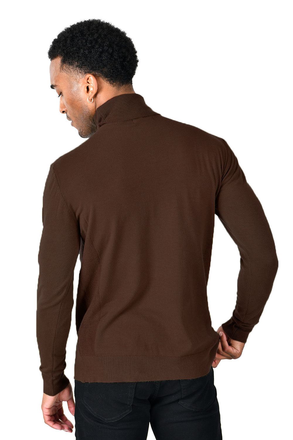 Men's Turtleneck Ribbed Solid Color Basic Sweater LS2100 Chocolate