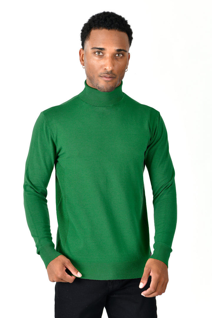 Men's Turtleneck Ribbed Solid Color Basic Sweater LS2100 Emerald