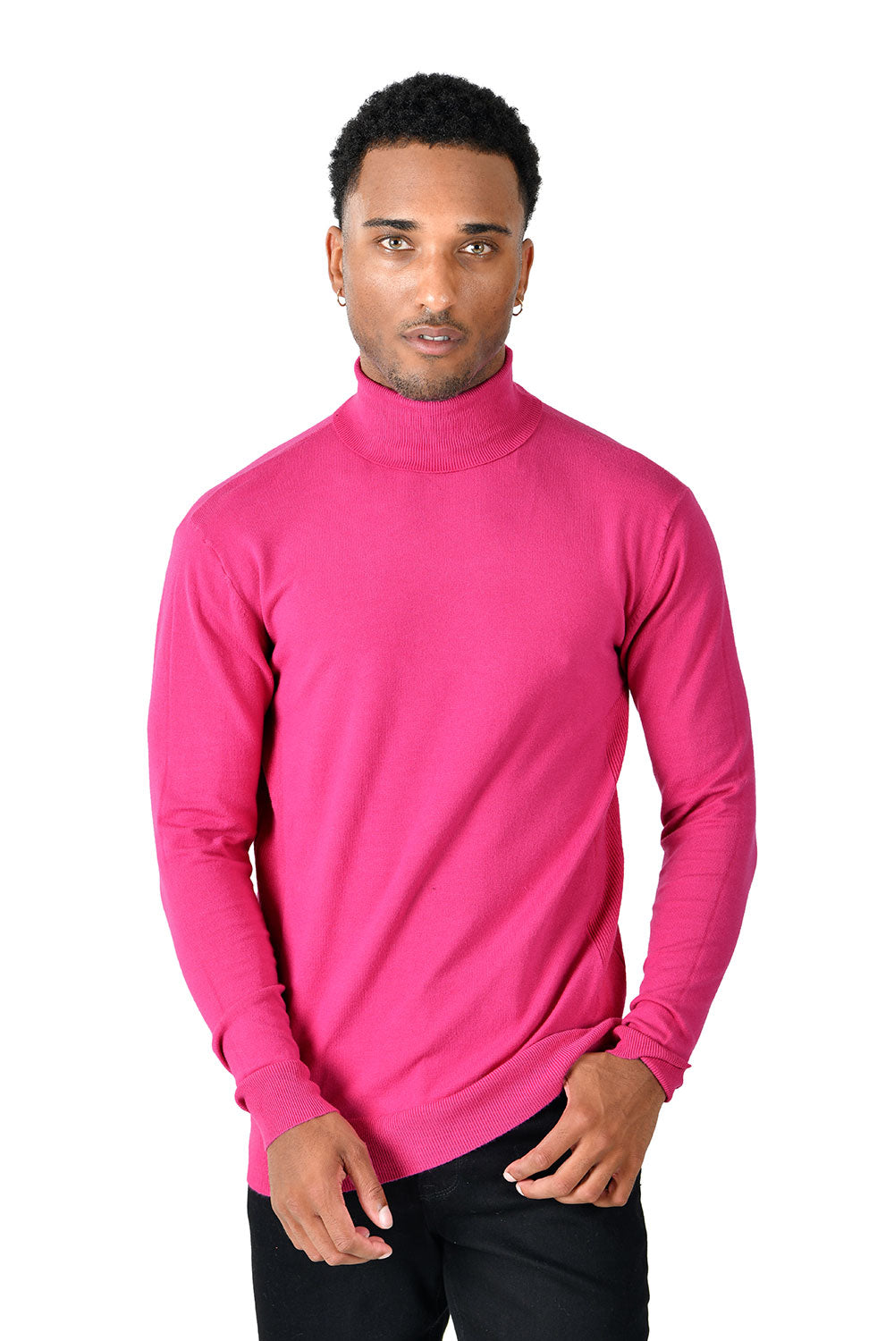 Men's Turtleneck Ribbed Solid Color Basic Sweater LS2100 Fuchsia