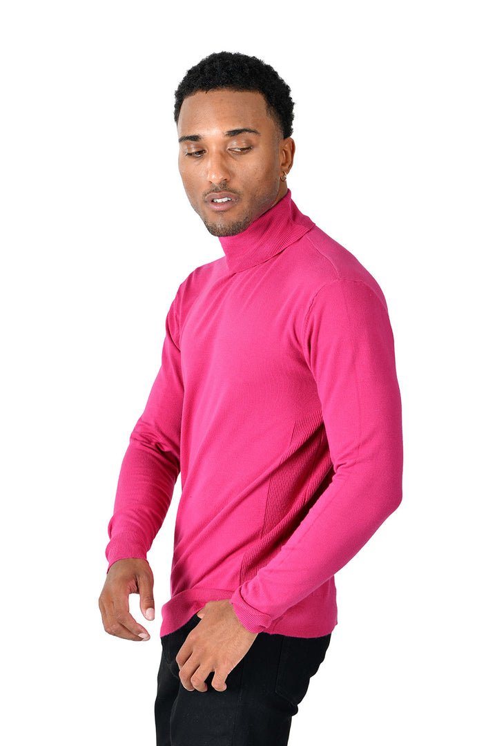 Men's Turtleneck Ribbed Solid Color Basic Sweater LS2100 Fuchsia