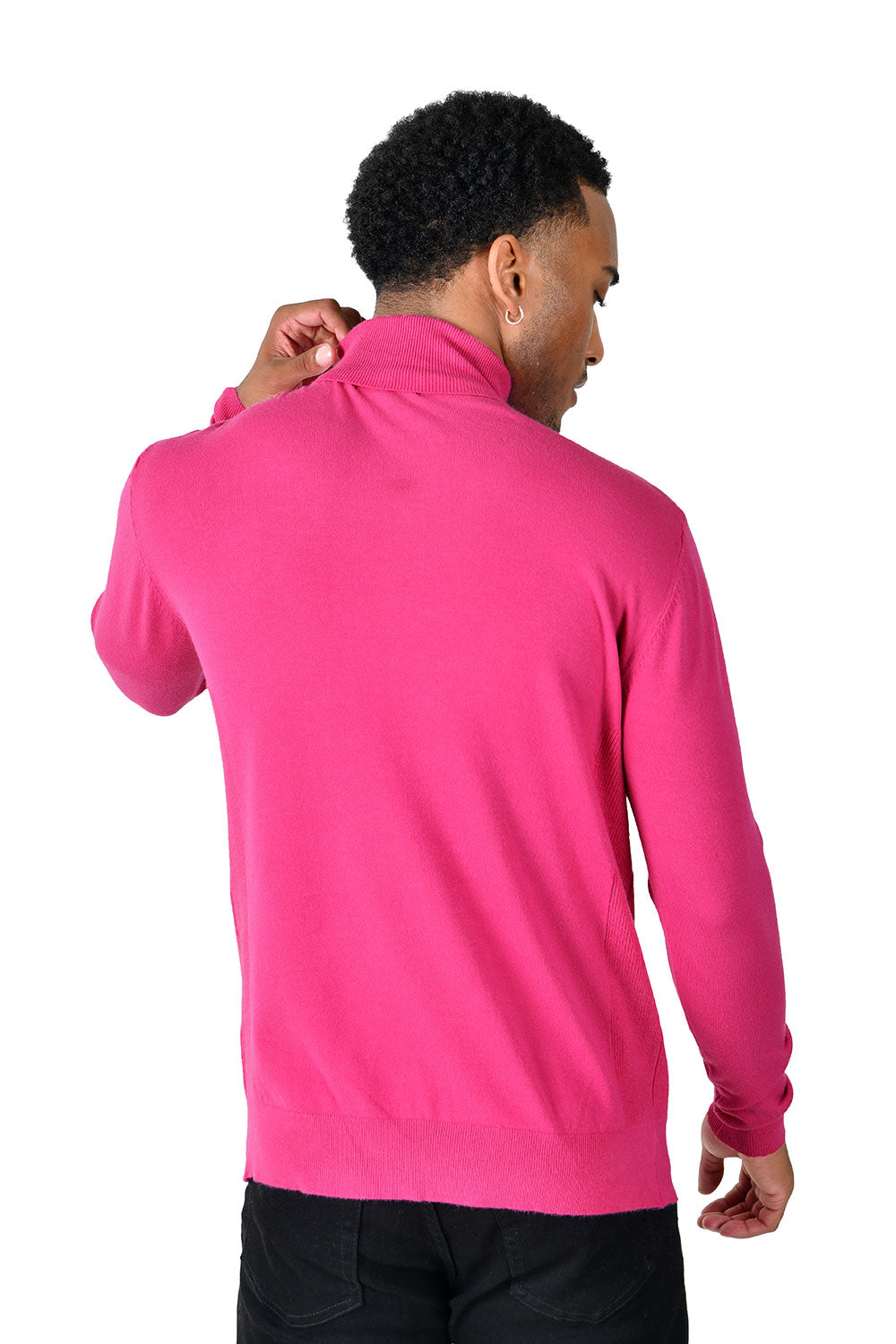 Men's Turtleneck Ribbed Solid Color Basic Sweater LS2100 Fuchsia