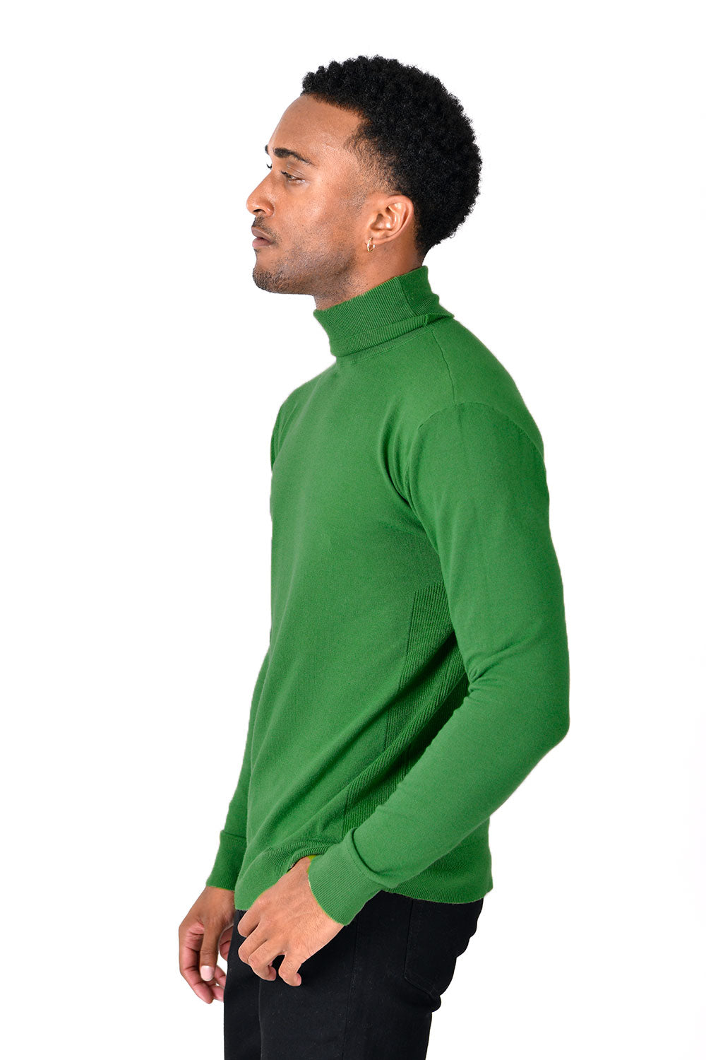 Men's Turtleneck Ribbed Solid Color Basic Sweater LS2100  Green