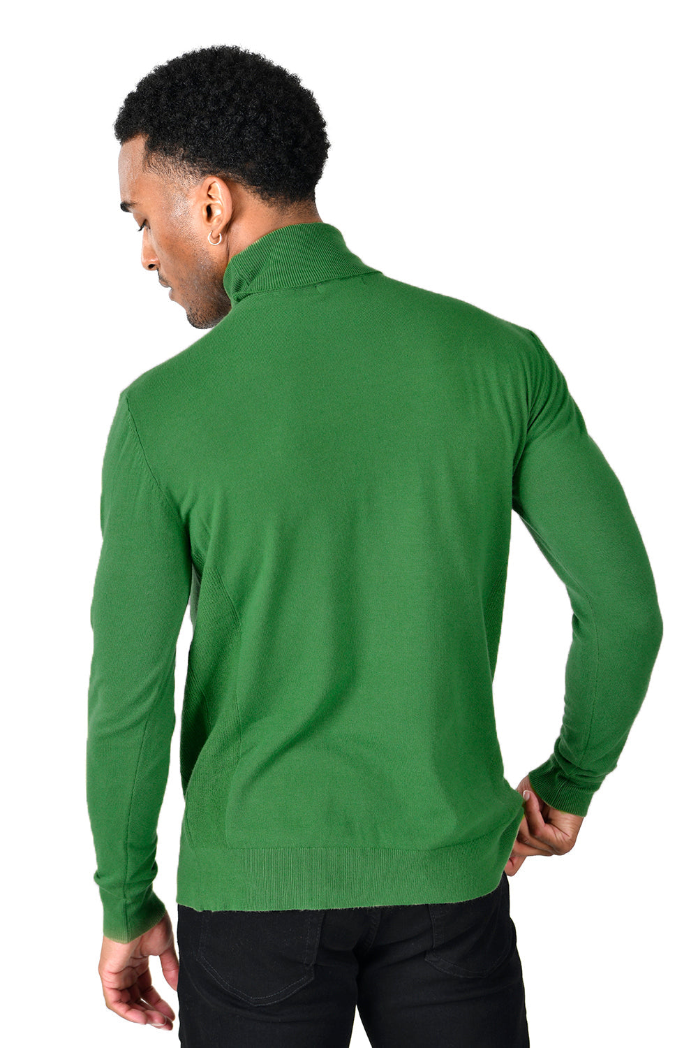 Men's Turtleneck Ribbed Solid Color Basic Sweater LS2100  Green