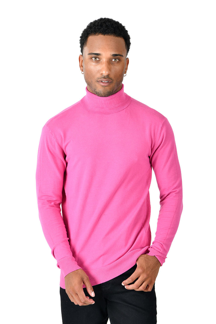 Men's Turtleneck Ribbed Solid Color Basic Sweater LS2100 Magenta