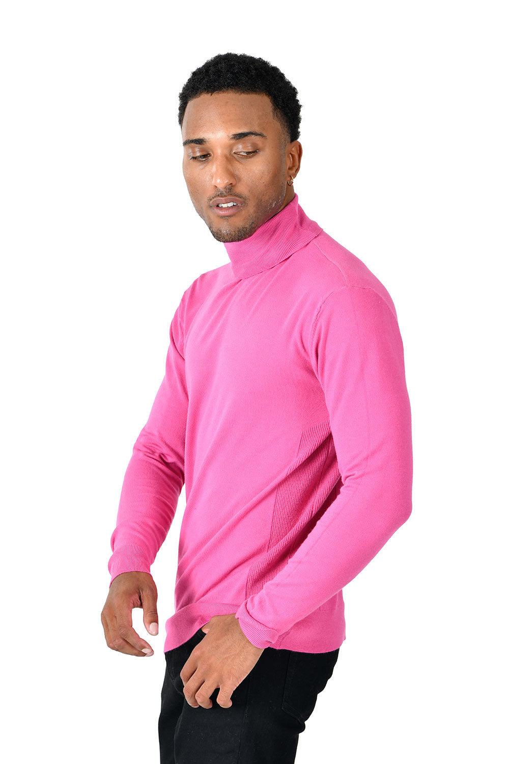 Men's Turtleneck Ribbed Solid Color Basic Sweater LS2100 Magenta