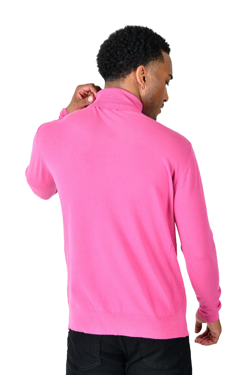 Men's Turtleneck Ribbed Solid Color Basic Sweater LS2100 Magenta
