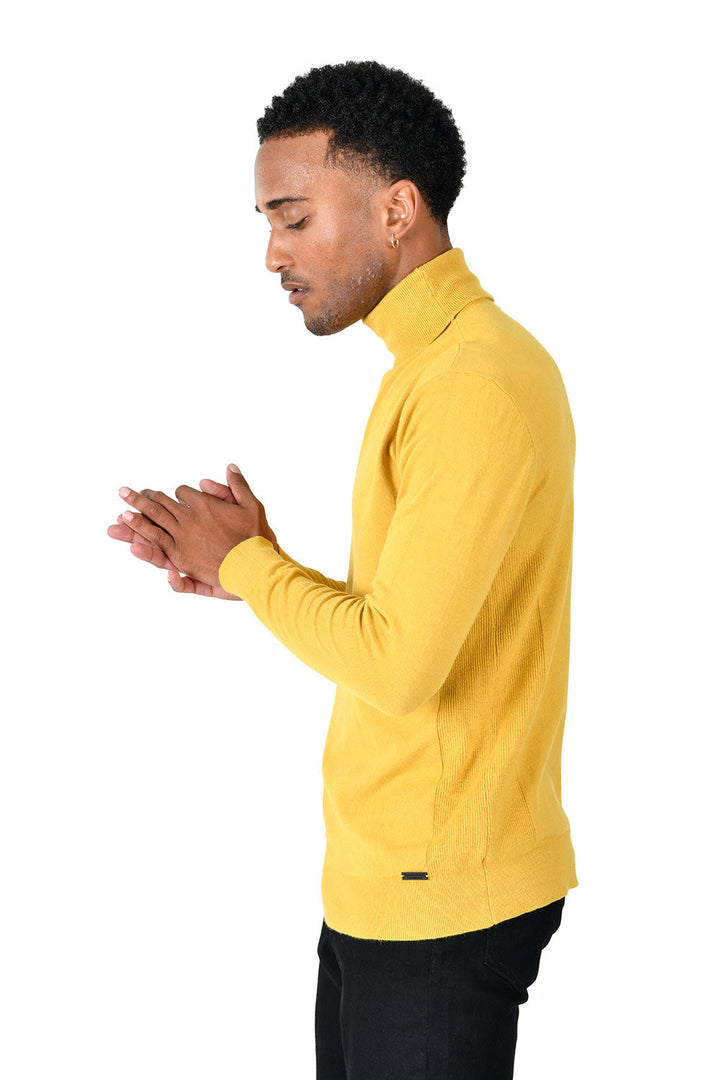 Men's Turtleneck Ribbed Solid Color Basic Sweater LS2100 Stone Mustard