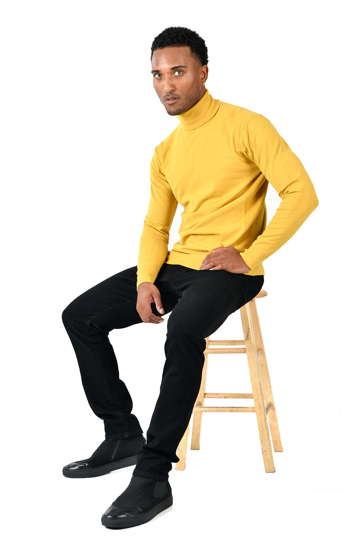 Men's Turtleneck Ribbed Solid Color Basic Sweater LS2100 Stone Mustard