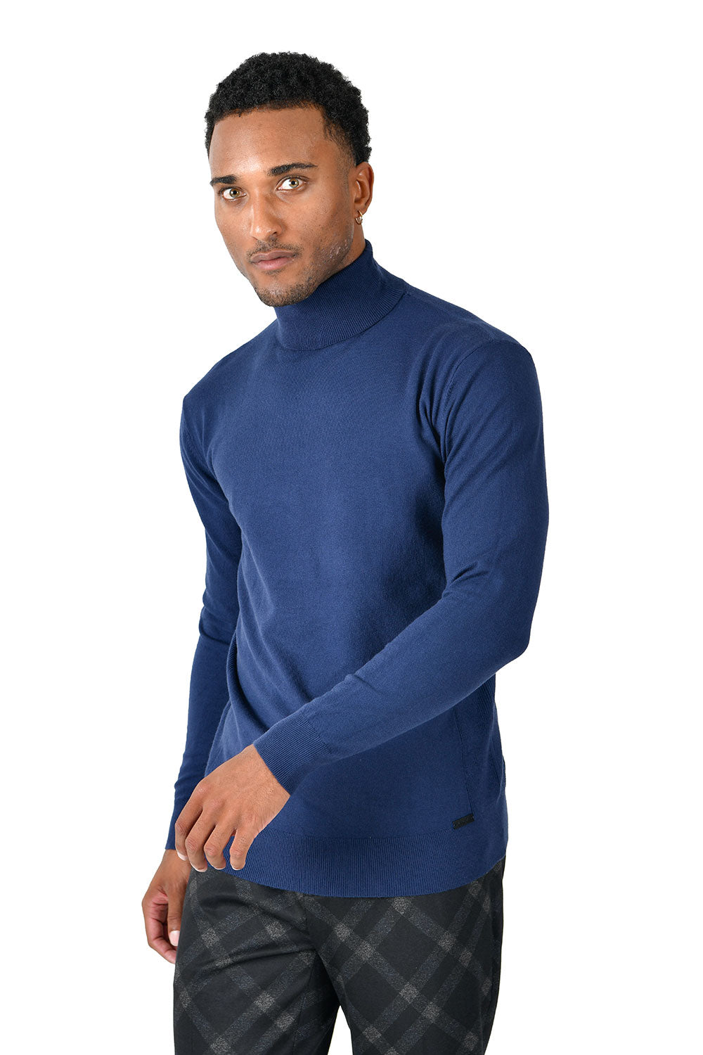 Men's Turtleneck Ribbed Solid Color Basic Sweater LS2100 Navy