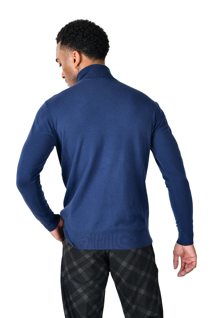 Men's Turtleneck Ribbed Solid Color Basic Sweater LS2100 Navy