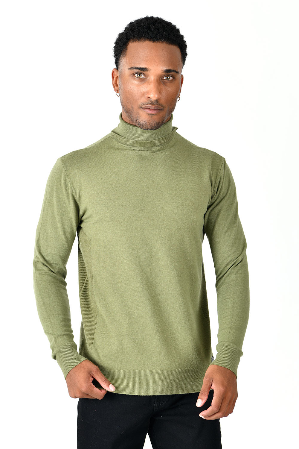 Men's Turtleneck Ribbed Solid Color Basic Sweater LS2100 Olive