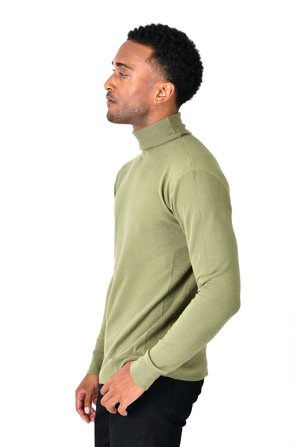 Men's Turtleneck Ribbed Solid Color Basic Sweater LS2100 Olive