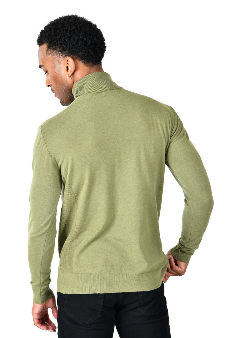 Men's Turtleneck Ribbed Solid Color Basic Sweater LS2100 Olive