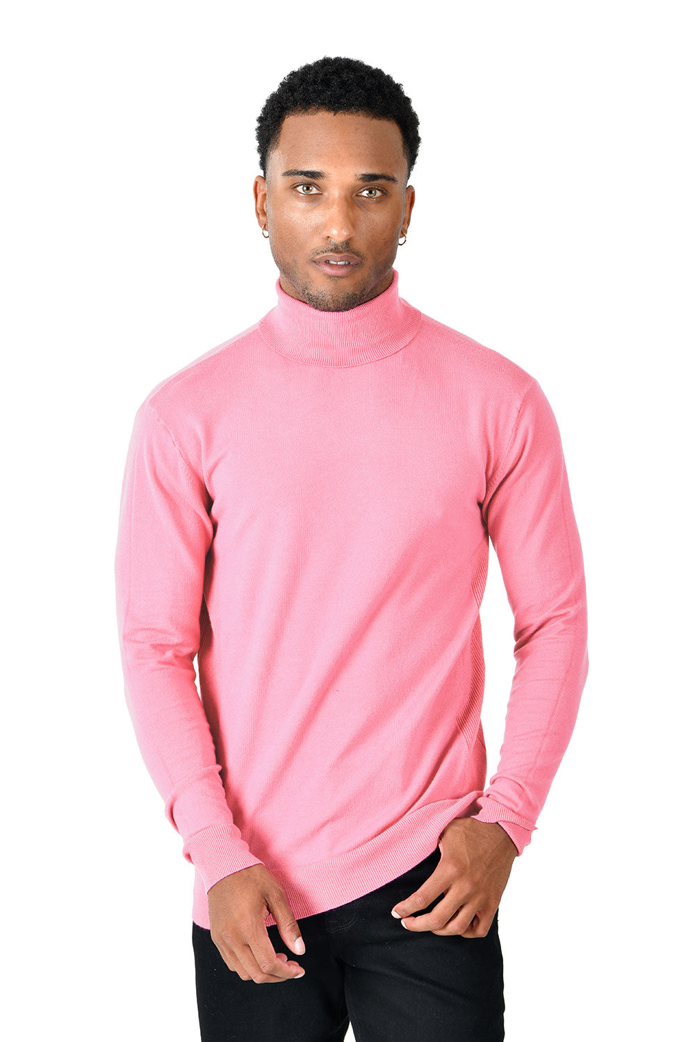 Men's Turtleneck Ribbed Solid Color Basic Sweater LS2100 Rose