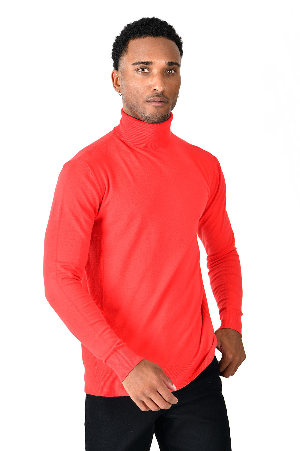 Men's Turtleneck Ribbed Solid Color Basic Sweater LS2100 Red