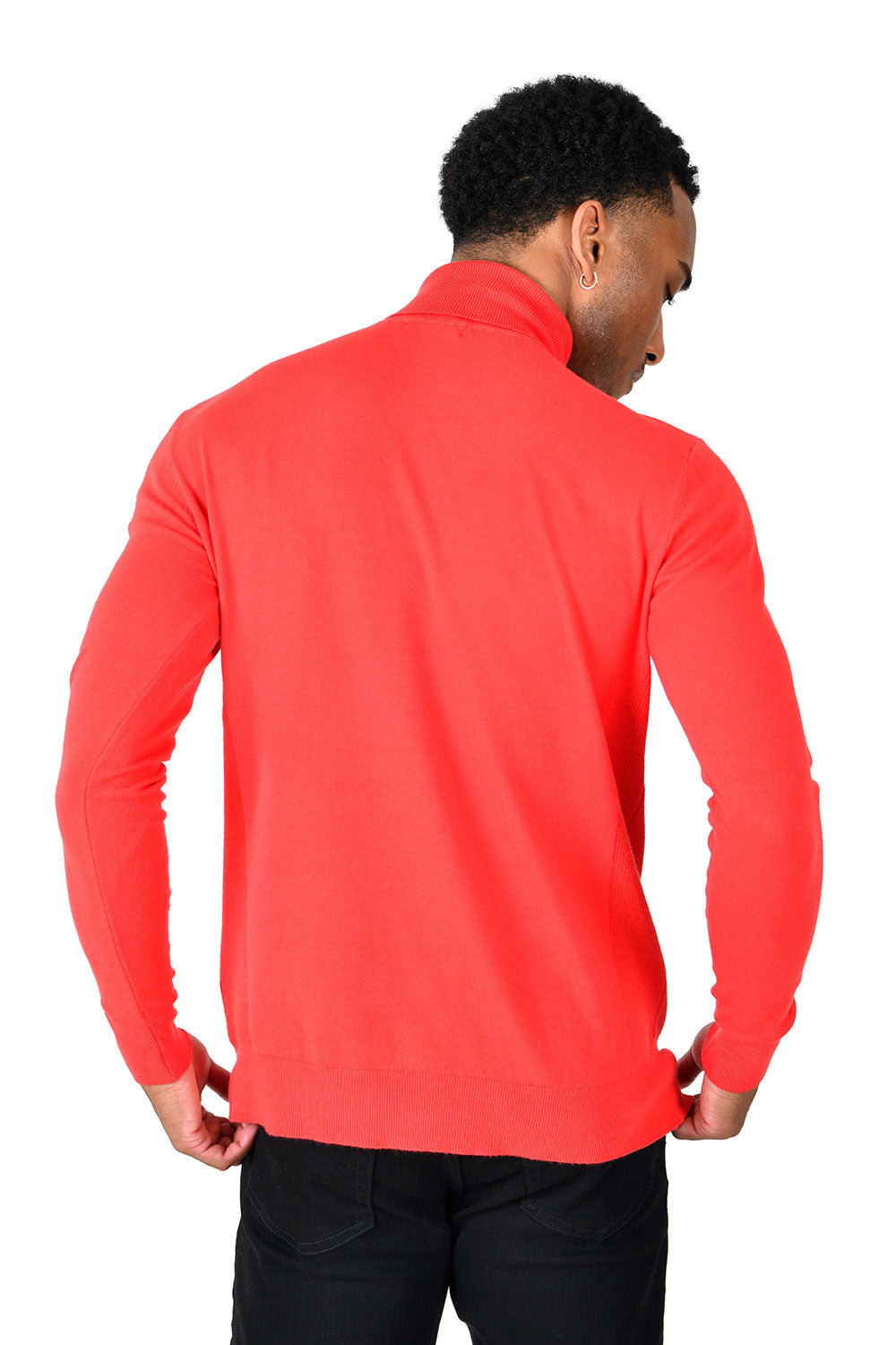 Men's Turtleneck Ribbed Solid Color Basic Sweater LS2100 Red