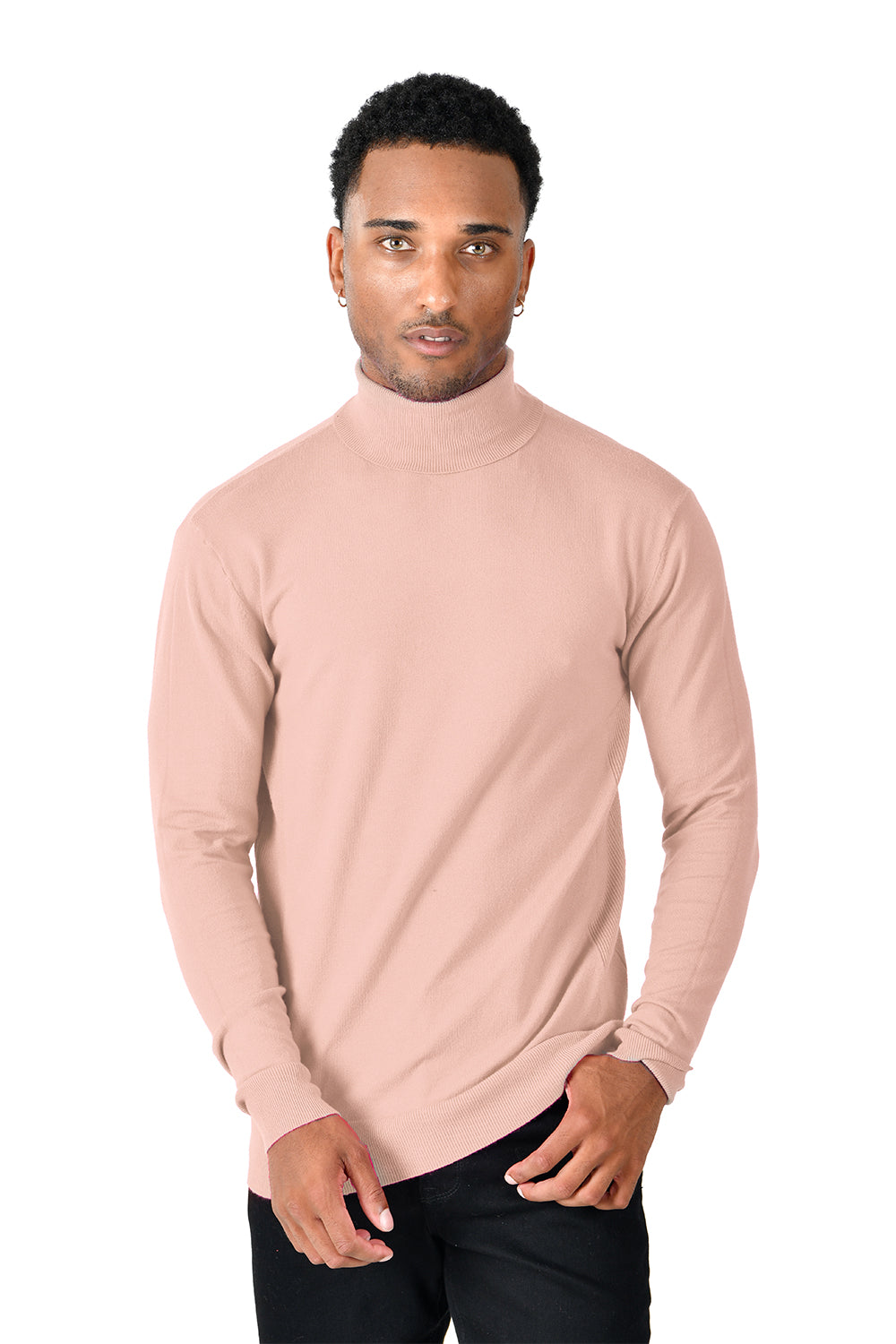 Men's Turtleneck Ribbed Solid Color Basic Sweater LS2100 Peach