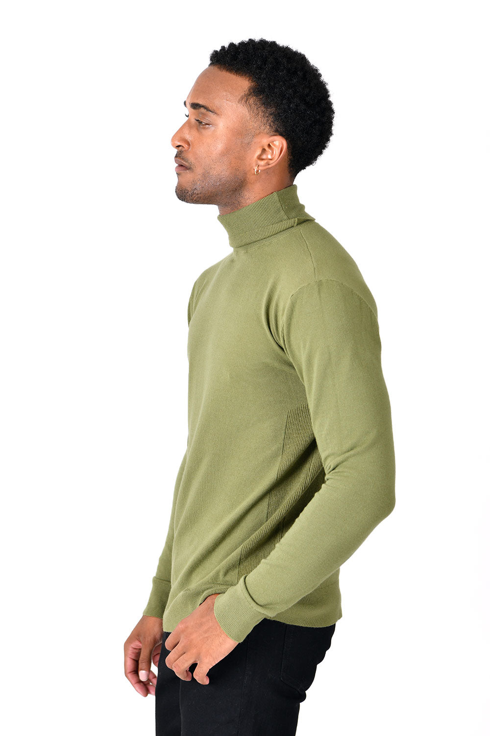 Men's Turtleneck Ribbed Solid Color Basic Sweater LS2100 Sage