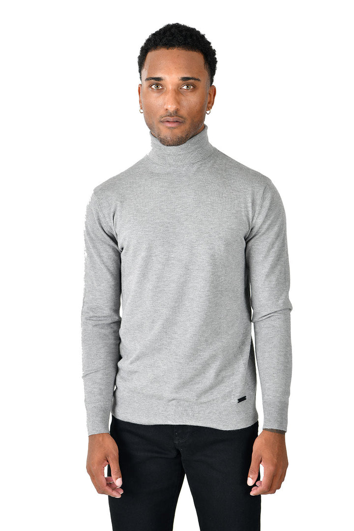 Men's Turtleneck Ribbed Solid Color Basic Sweater LS2100 Silver