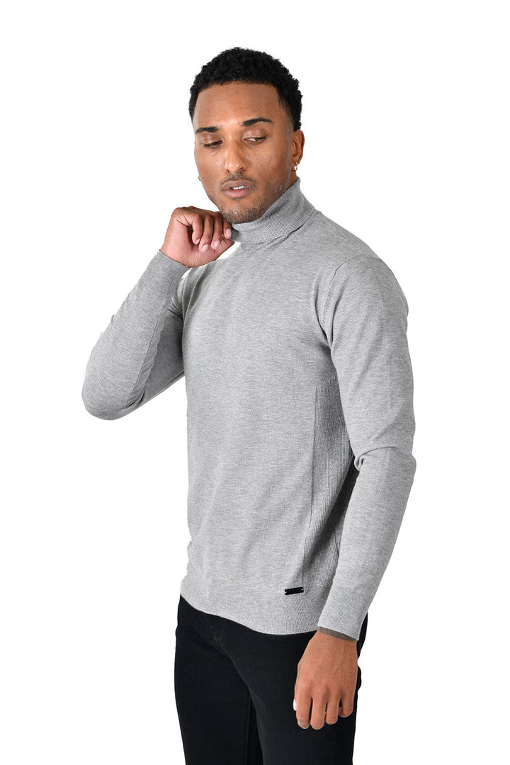 Men's Turtleneck Ribbed Solid Color Basic Sweater LS2100 Silver