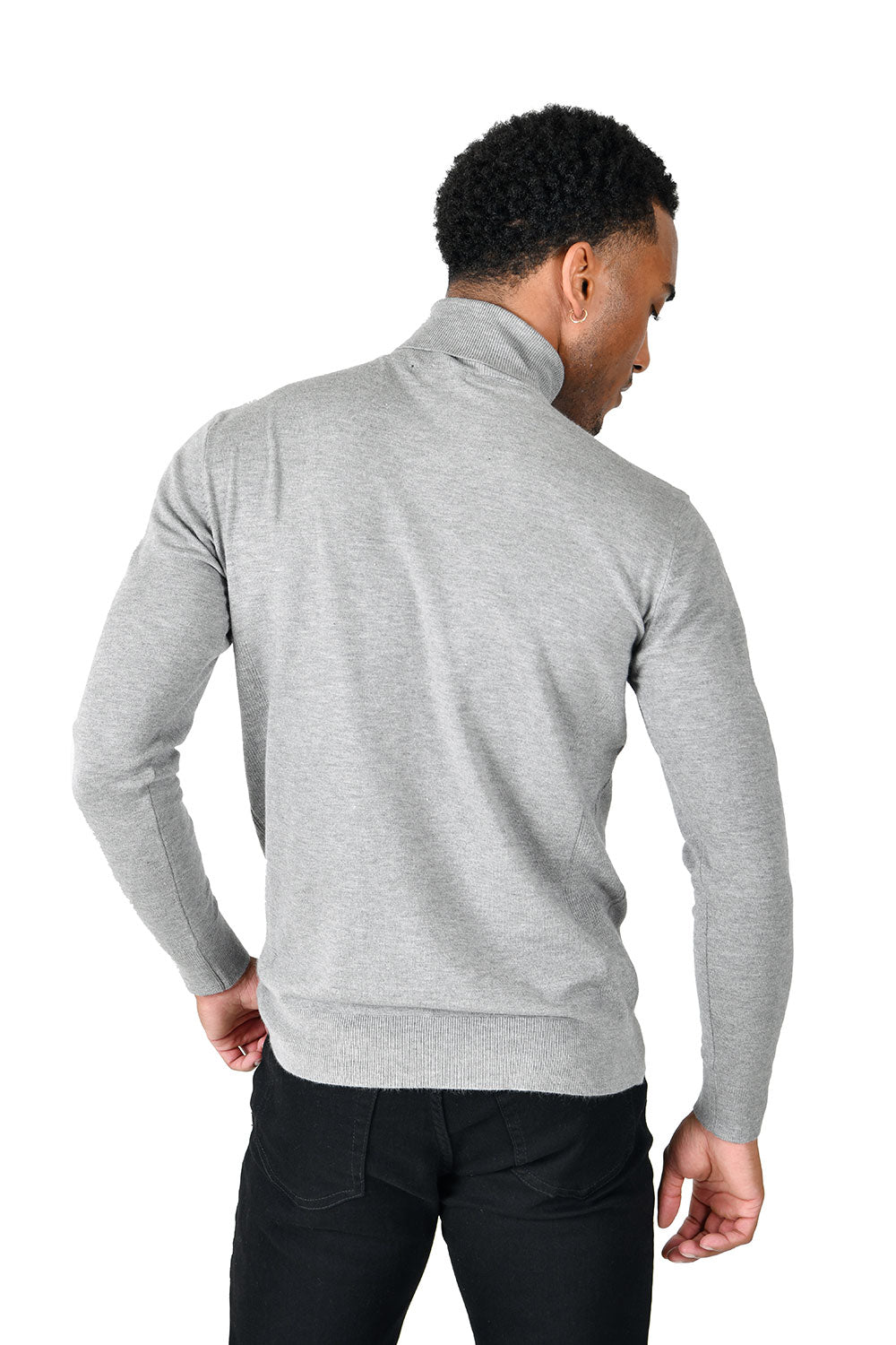 Men's Turtleneck Ribbed Solid Color Basic Sweater LS2100 Silver