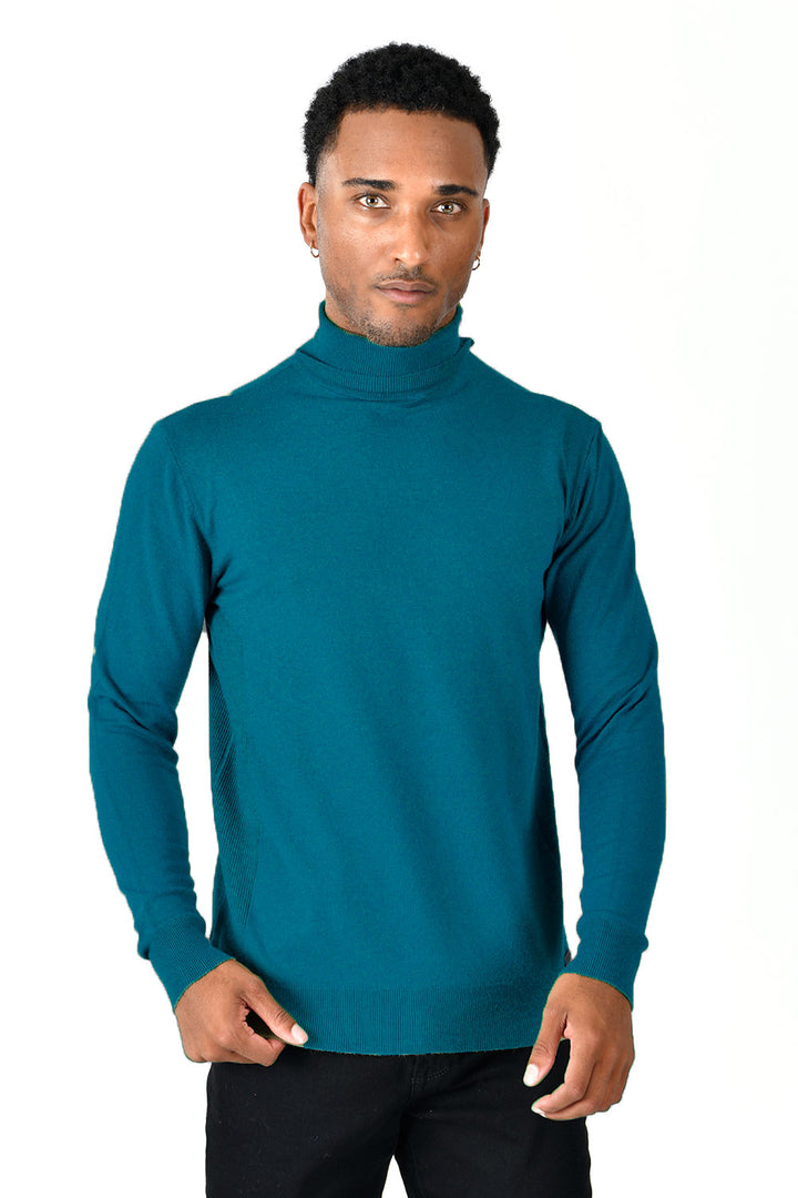 Men's Turtleneck Ribbed Solid Color Basic Sweater LS2100 Teal