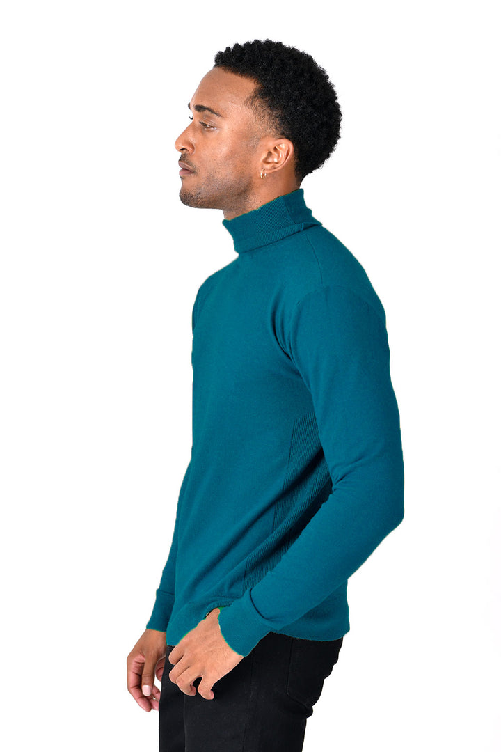Men's Turtleneck Ribbed Solid Color Basic Sweater LS2100 Teal