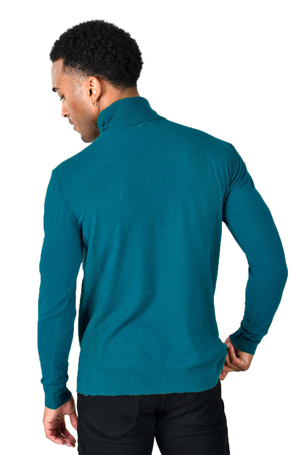 Men's Turtleneck Ribbed Solid Color Basic Sweater LS2100 Teal